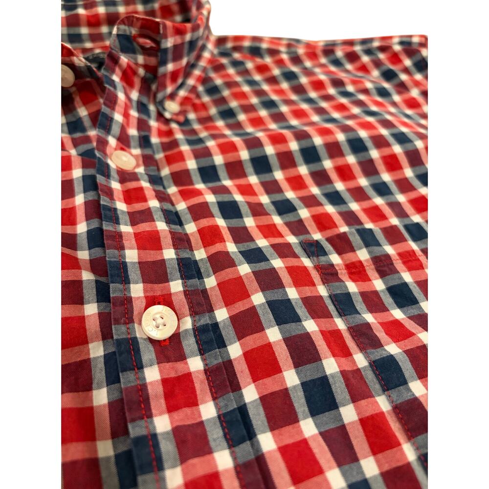 J. Crew Plaid Red and Navy Buttondown - Picture 3 of 6